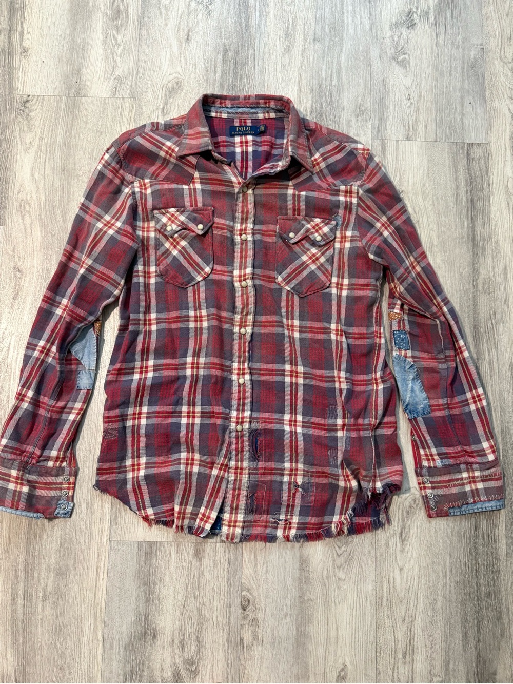 Polo Ralph Lauren Sportsman Repaired Patchwork Cowboy Western Snap Shirt M